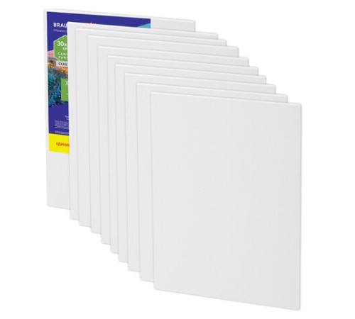 Холсты на картоне НАБОР 10 штук (30х40 см), хлопок, грунт, 280 г/м2, BRAUBERG ART CLASSIC, 192659