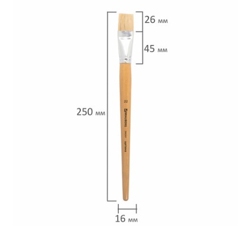 Кисть BRAUBERG, щетина, плоская, № 22, 200207