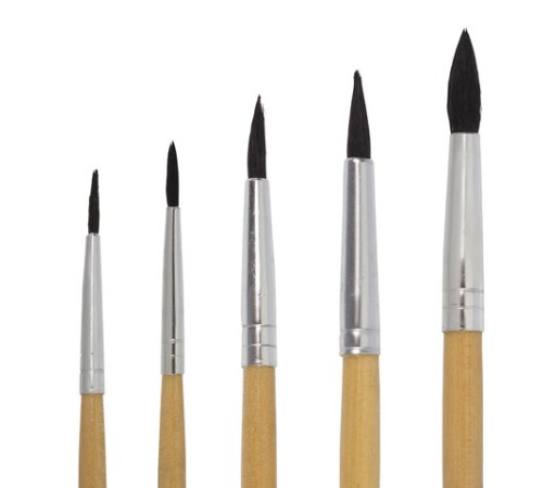 Кисти BRAUBERG, набор 5 шт. (белка, круглые № 1, 2, 3, 4, 5), блистер, 200217