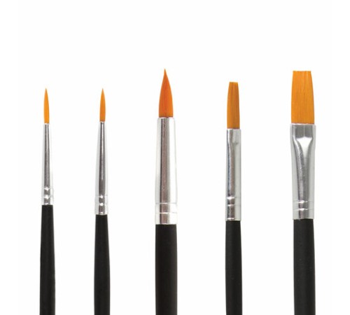 Кисти BRAUBERG, набор 5 шт. (синтетика, круглые № 1, 2, 5, плоские № 5, 8), блистер, 200219