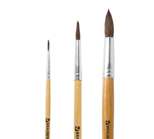 Кисти BRAUBERG, набор 3 шт. (пони, круглые № 2, 4, 7), блистер, 200220