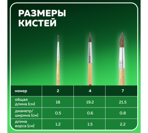 Кисти BRAUBERG, набор 3 шт. (пони, круглые № 2, 4, 7), блистер, 200220
