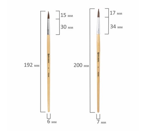 Кисти BRAUBERG, набор 5 шт. (пони, круглые № 1, 2, 3, 4, 5), блистер, 200222