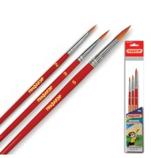 Кисти ПИФАГОР, набор 3 шт. (СИНТЕТИКА: круглые № 2, 3, 5), пакет с европодвесом, 200226