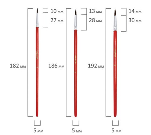 Кисти ПИФАГОР, набор 3 шт. (ПОНИ: круглые № 2, 3, 4), пакет с европодвесом, 200227
