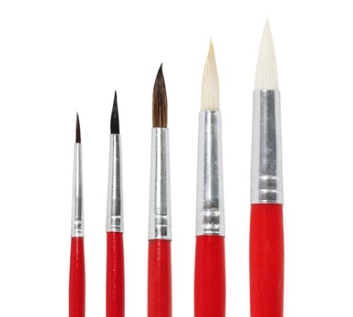 Кисти ПИФАГОР, набор 5 шт. (БЕЛКА: круглая № 3; КОЗА: круглые № 6, 8; ПОНИ: круглые № 2, 5), пакет с европодвесом, 200231