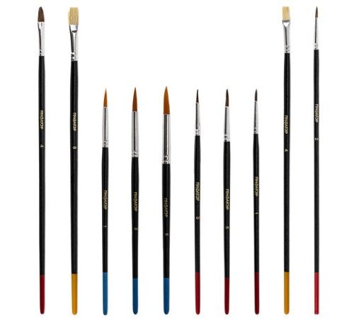 Кисти ПИФАГОР, набор 10 шт. (ПОНИ: плоская № 4, круглые № 1, 2, 3, 5; СИНТЕТИКА: круглые № 1, 3, 5; ЩЕТИНА: плоские № 4, 8), блистер, 200505