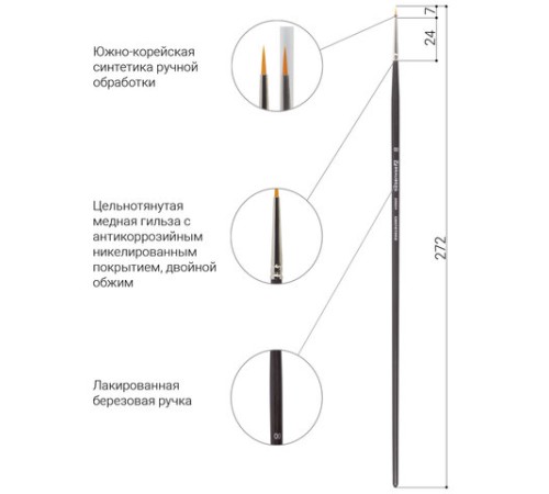 Кисть художественная проф. BRAUBERG ART CLASSIC, синтетика жесткая, круглая, № 00, длинная ручка, 200654