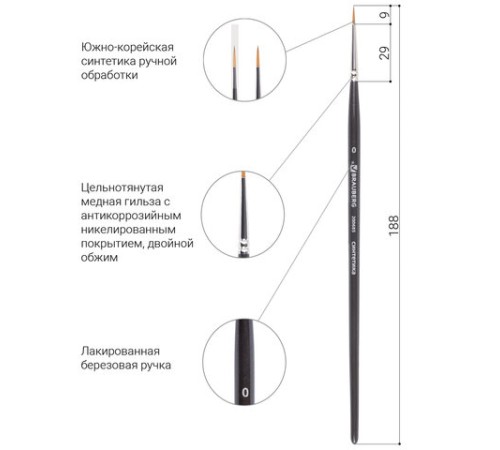 Кисть художественная проф. BRAUBERG ART CLASSIC, синтетика мягкая под колонок, кругл, № 0, кор руч, 200685