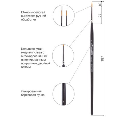 Кисть художественная проф. BRAUBERG ART CLASSIC, синтетика мягкая под колонок, кругл, № 1, кор руч, 200686