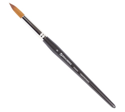 Кисть художественная профессиональная BRAUBERG ART CLASSIC, синтетика мягкая под колонок, круглая, № 9, короткая ручка, 200694
