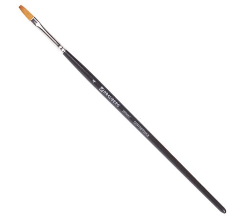 Кисть художественная профессиональная BRAUBERG ART CLASSIC, синтетика мягкая под колонок, плоская, № 4, короткая ручка, 200697