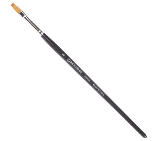 Кисть художественная профессиональная BRAUBERG ART CLASSIC, синтетика мягкая под колонок, плоская, № 6, короткая ручка, 200698