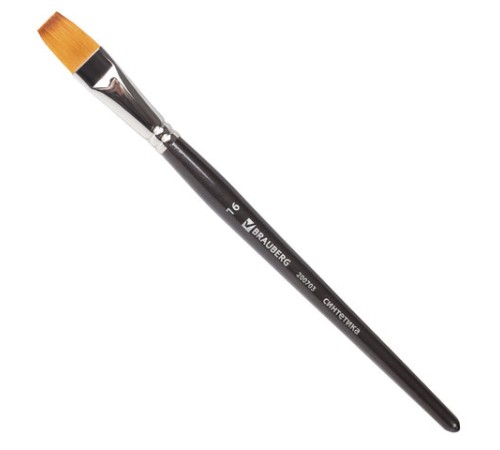Кисть художественная профессиональная BRAUBERG ART CLASSIC, синтетика мягкая под колонок, плоская, № 16, короткая ручка, 200703