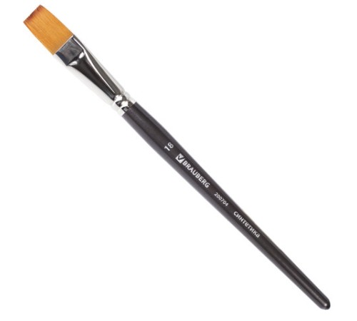 Кисть художественная профессиональная BRAUBERG ART CLASSIC, синтетика мягкая под колонок, плоская, № 18, короткая ручка, 200704