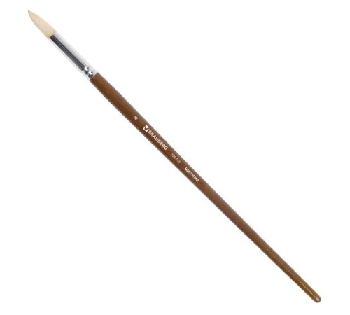 Кисть художественная профессиональная BRAUBERG ART CLASSIC, щетина, круглая, № 8, длинная ручка, 200710