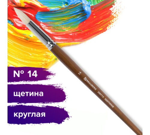 Кисть художественная профессиональная BRAUBERG ART CLASSIC, щетина, круглая, № 14, длинная ручка, 200713