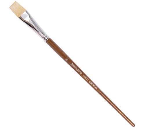 Кисть художественная профессиональная BRAUBERG ART CLASSIC, щетина, плоская, № 20, длинная ручка, 200722