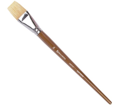Кисть художественная профессиональная BRAUBERG ART CLASSIC, щетина, плоская, № 36, длинная ручка, 200727