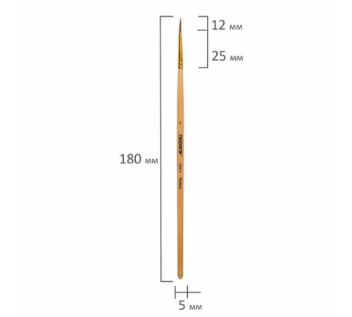 Кисть ПИФАГОР, БЕЛКА, круглая, № 1, деревянная лакированная ручка, с колпачком, 200815