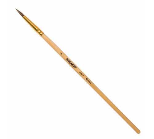 Кисть ПИФАГОР, БЕЛКА, круглая, № 3, деревянная лакированная ручка, с колпачком, 200817