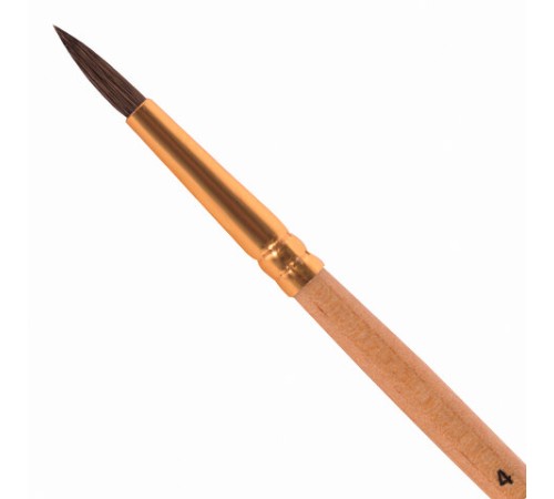 Кисть ПИФАГОР, БЕЛКА, круглая, № 4, деревянная лакированная ручка, с колпачком, 200818