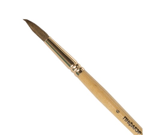 Кисть ПИФАГОР, БЕЛКА, круглая, № 6, деревянная лакированная ручка, с колпачком, пакет с подвесом, 200820