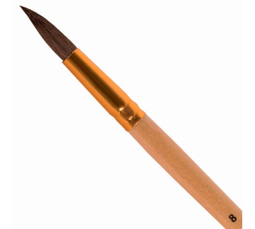 Кисть ПИФАГОР, БЕЛКА, круглая, № 8, деревянная лакированная ручка, с колпачком, пакет с подвесом, 200822