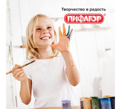 Кисть ПИФАГОР, БЕЛКА, круглая, № 9, деревянная лакированная ручка, с колпачком, пакет с подвесом, 200823