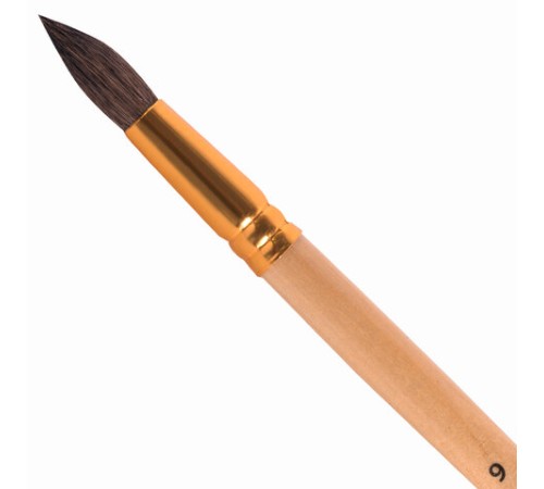 Кисть ПИФАГОР, БЕЛКА, круглая, № 9, деревянная лакированная ручка, с колпачком, пакет с подвесом, 200823