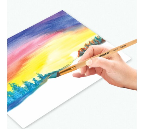 Кисть ПИФАГОР, БЕЛКА, круглая, № 9, деревянная лакированная ручка, с колпачком, пакет с подвесом, 200823