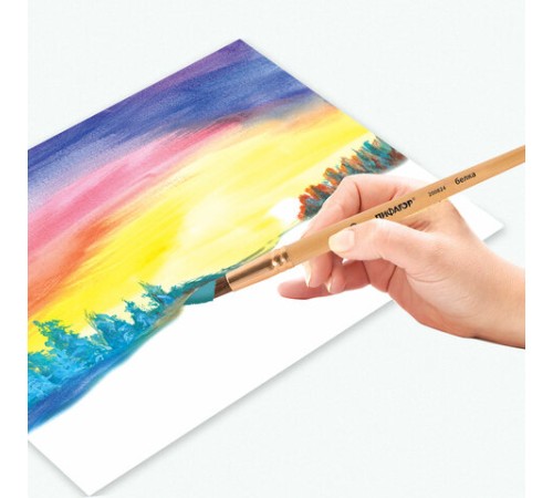 Кисть ПИФАГОР, БЕЛКА, круглая, № 10, деревянная лакированная ручка, с колпачком, пакет с подвесом, 200824