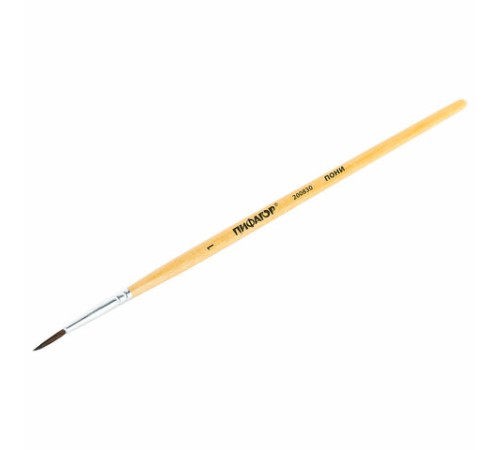 Кисть ПИФАГОР, ПОНИ, круглая, № 1, деревянная лакированная ручка, с колпачком, 200830