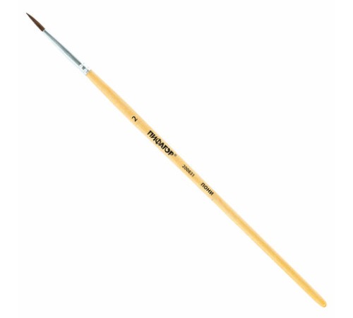 Кисть ПИФАГОР, ПОНИ, круглая, № 2, деревянная лакированная ручка, с колпачком, 200831