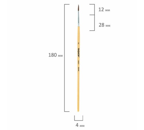 Кисть ПИФАГОР, ПОНИ, круглая, № 2, деревянная лакированная ручка, с колпачком, 200831