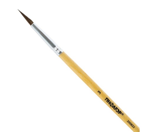 Кисть ПИФАГОР, ПОНИ, круглая, № 3, деревянная лакированная ручка, с колпачком, 200832