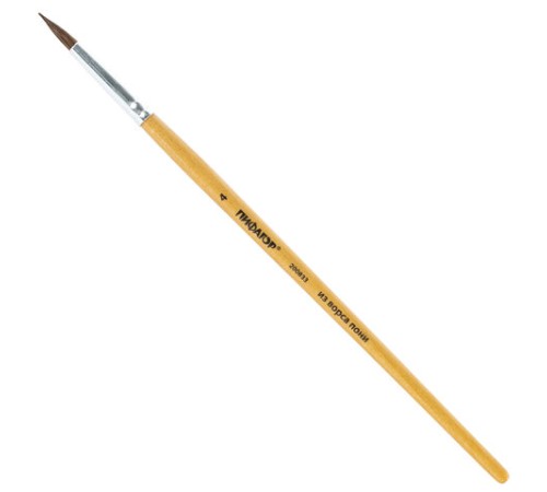 Кисть ПИФАГОР, ПОНИ, круглая, № 4, деревянная лакированная ручка, с колпачком, 200833