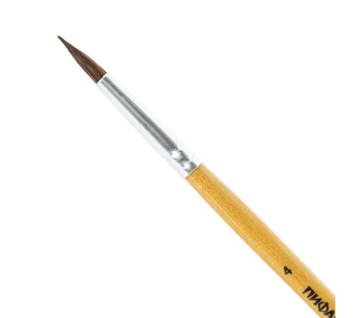 Кисть ПИФАГОР, ПОНИ, круглая, № 4, деревянная лакированная ручка, с колпачком, 200833