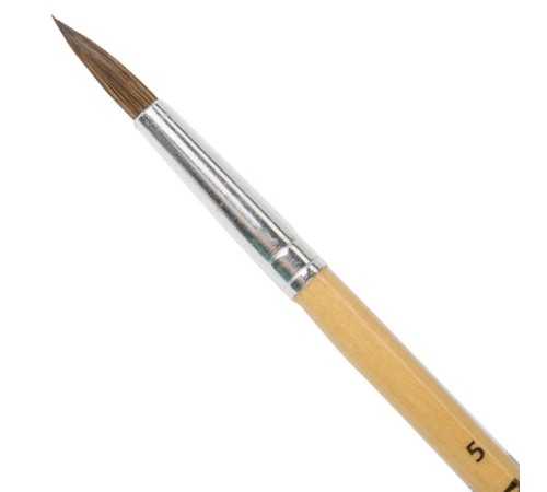 Кисть ПИФАГОР, ПОНИ, круглая, № 5, деревянная лакированная ручка, с колпачком, 200834