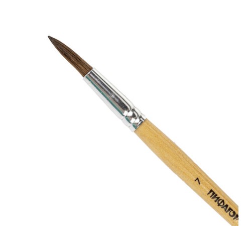 Кисть ПИФАГОР, ПОНИ, круглая, № 7, деревянная лакированная ручка, колпачок, пакет с подвесом, 200836