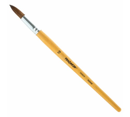 Кисть ПИФАГОР, ПОНИ, круглая, № 10, деревянная лакированная ручка, колпачок, пакет с подвесом, 200839