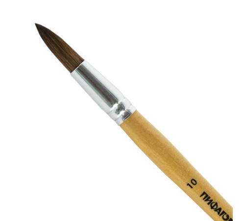 Кисть ПИФАГОР, ПОНИ, круглая, № 10, деревянная лакированная ручка, колпачок, пакет с подвесом, 200839