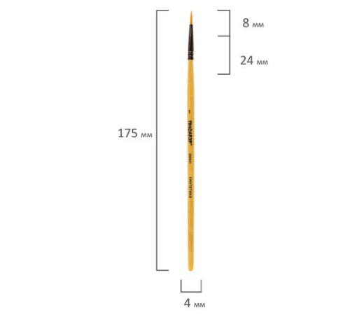 Кисть ПИФАГОР, СИНТЕТИКА, круглая, № 1, деревянная лакированная ручка, с колпачком, 200841