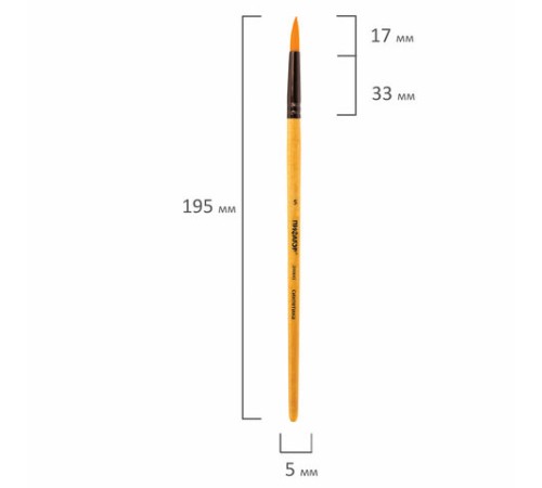 Кисть ПИФАГОР, СИНТЕТИКА, круглая, № 5, деревянная лакированная ручка, с колпачком, 200845