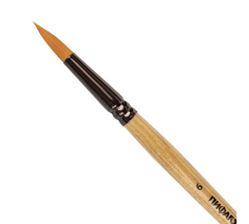 Кисть ПИФАГОР, СИНТЕТИКА, круглая, № 6, деревянная лакированная ручка, с колпачком, пакет с подвесом, 200846