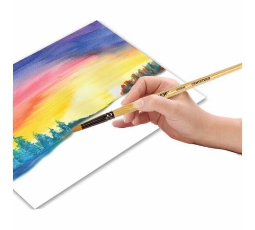 Кисть ПИФАГОР, СИНТЕТИКА, круглая, № 6, деревянная лакированная ручка, с колпачком, пакет с подвесом, 200846