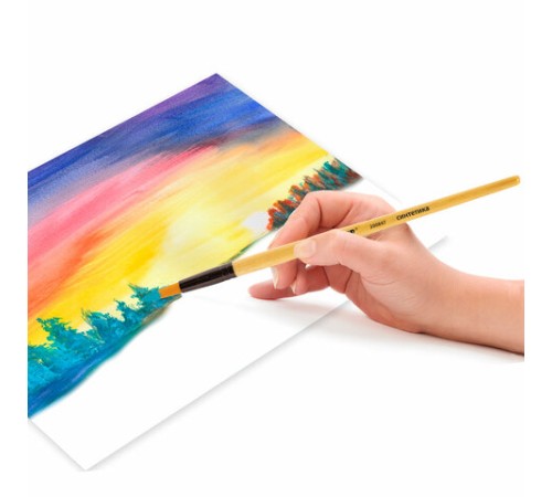 Кисть ПИФАГОР, СИНТЕТИКА, круглая, № 7, деревянная лакированная ручка, с колпачком, пакет с подвесом, 200847