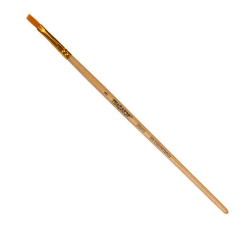 Кисть ПИФАГОР, СИНТЕТИКА, плоская, № 3, деревянная лакированная ручка, с колпачком, 200856