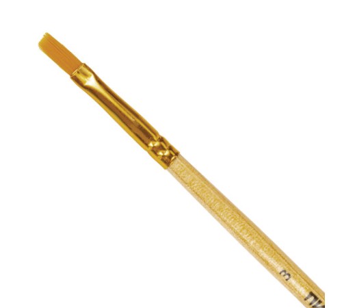 Кисть ПИФАГОР, СИНТЕТИКА, плоская, № 3, деревянная лакированная ручка, с колпачком, 200856