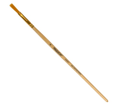 Кисть ПИФАГОР, СИНТЕТИКА, плоская, № 4, деревянная лакированная ручка, с колпачком, 200857